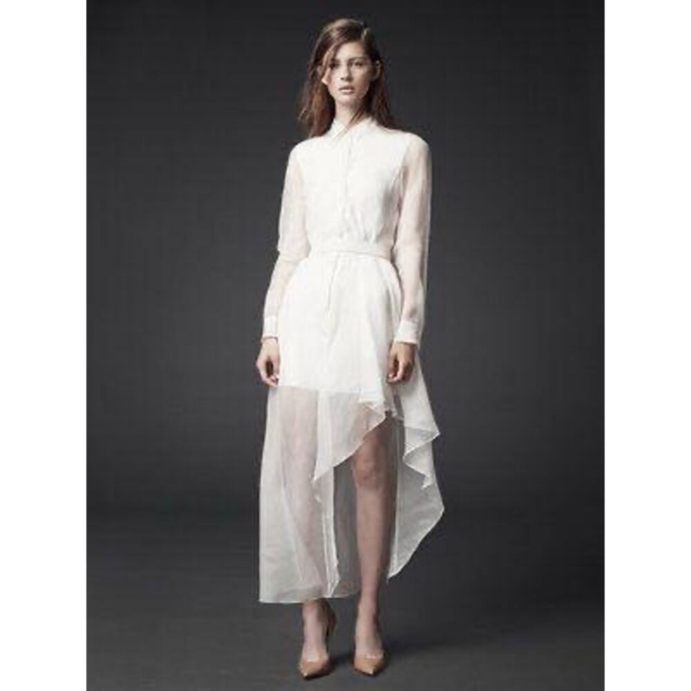Theory Diaz White Silk Organza Shirt Dress Size 2